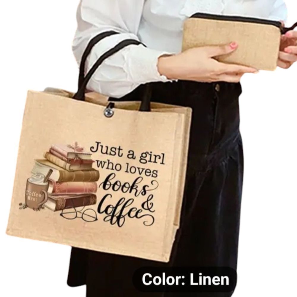 Cream and Tan Book Lover's Tote Bag - Picture 5 of 6